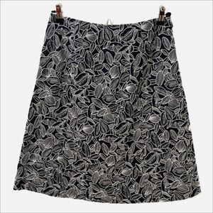 Talbots Cotton Embroidered Foliage Leaf Print Fully Lined A-line Skirt Side Zip